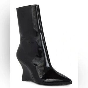 Black Suede Studio Lauren Patent Leather Wedge Ankle Boots NWOB  7.5